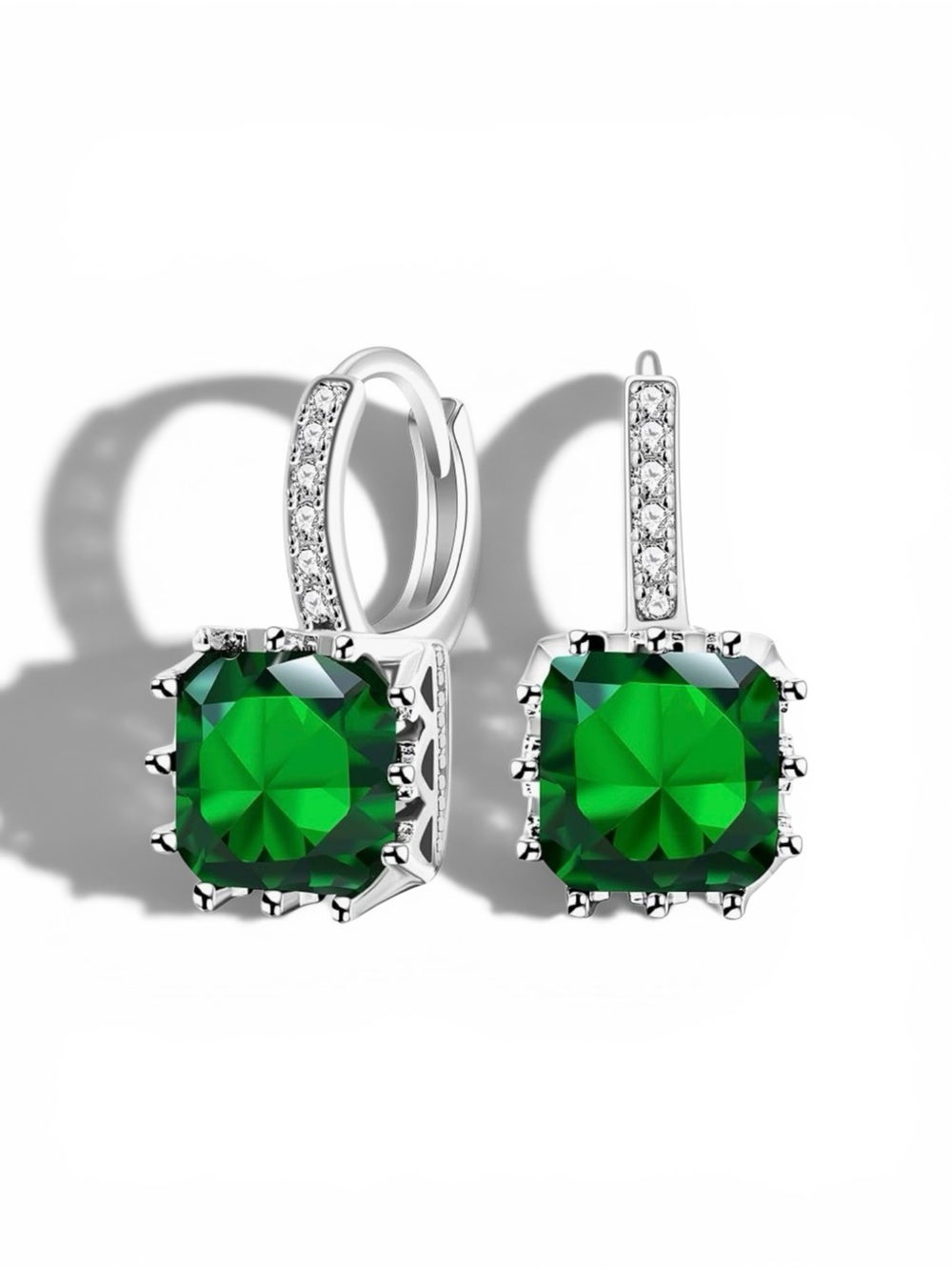 Emerald Cubic Zirconia 925 Silver Drop Earrings